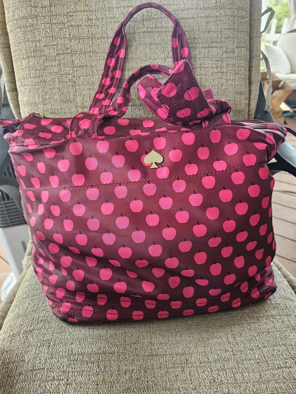 Kate Spade Flatiron Sophia Maroon And Pink Apple Nylon Tote Diaper Bag